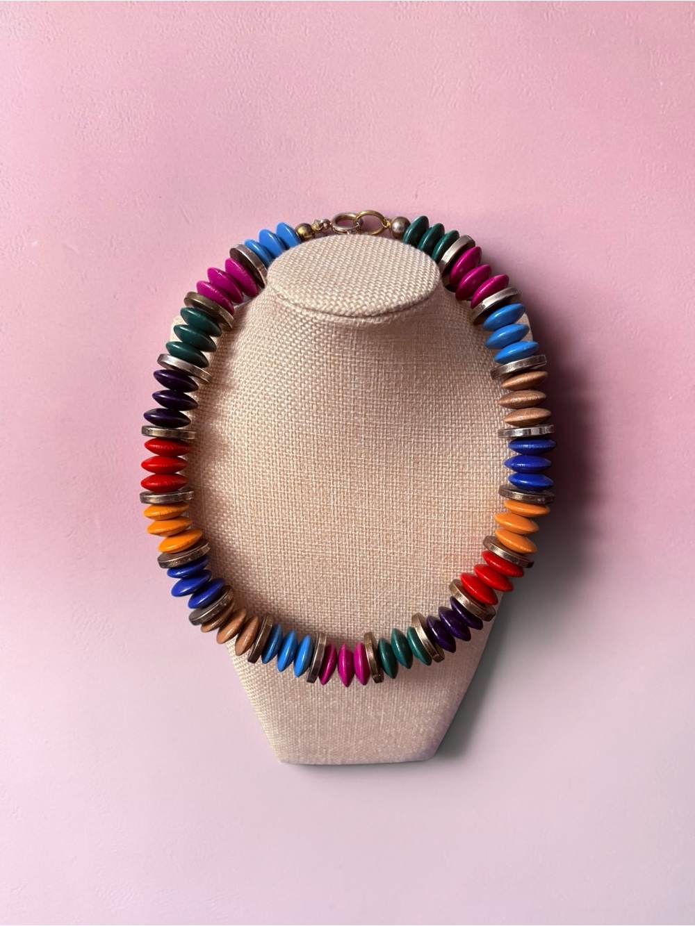 VTG Chunky Rainbow Multicolor Beaded Statement Collar Necklace